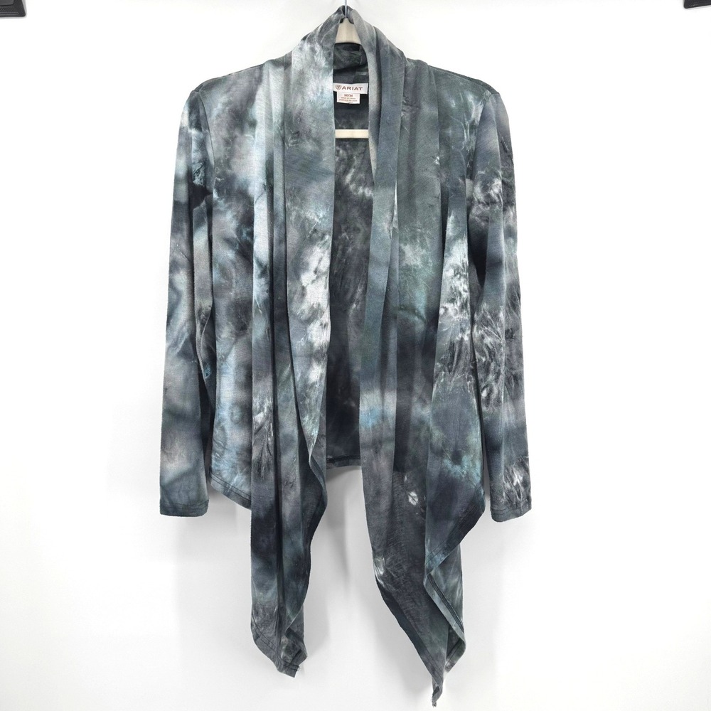Ariat Cardigan Women M Gray Tie Dye Draped Open Front Tie Gorpcore Boho Layer